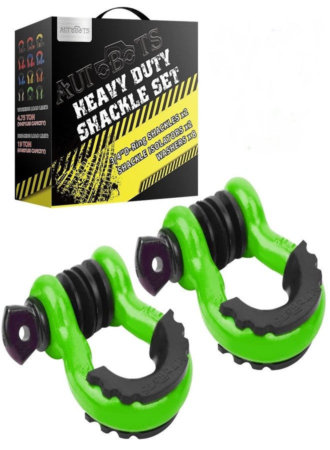 AUTOBOTS Shackles 3/4" (2 Pack), D Ring Shackle 45,000Ib Max Break Strength with 7/8" Pin & Isolator Washers Heavy Duty Clevis Tow Shackle for Tow Strap Jeep Vehicle Off Road Recovery Green-Black - Image 1